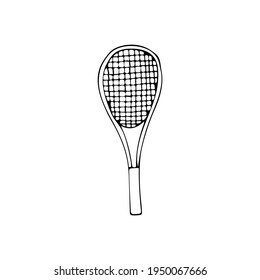 Hand Drawn Tennis Racquet Icon In Vector. Doodle Tennis Racquet Illustration In Vector. Doodle Tennis Racquet Icon.