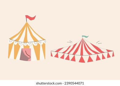 hand drawn tent of circus - yellow and red colors