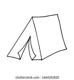 Hand drawn tent doodle icon. Simple black stroke. Hiking, travel, camping. Sign symbol. Decoration element. White background. Isolated. Flat design. Vector cartoon illustration.