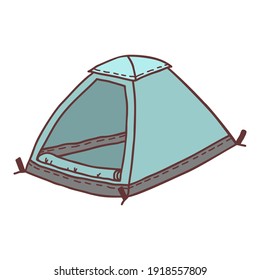 Hand drawn tent, sketch colored vector illustration. Camping separate icon, colorful doodle image. Element for using in design, packing, textile, logo.