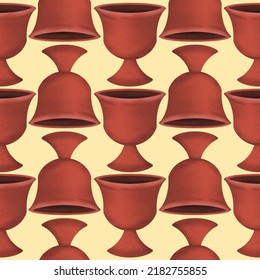 Hand Drawn Terracota Vase Potttery Seamless Pattern