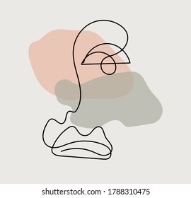 Hand drawn terracotta line art abstract face. Scandinavian style.