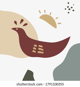 Hand drawn terracotta line art abstract face. Scandinavian style.