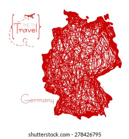 Hand drawn territory, a map of Germany. Time to travel. Illustration of the country for advertising, travel agencies, booklets.