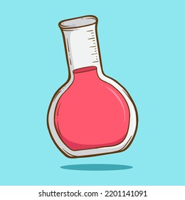 Hand drawn test tube with red liquid. Hand drawn style vector illustrations