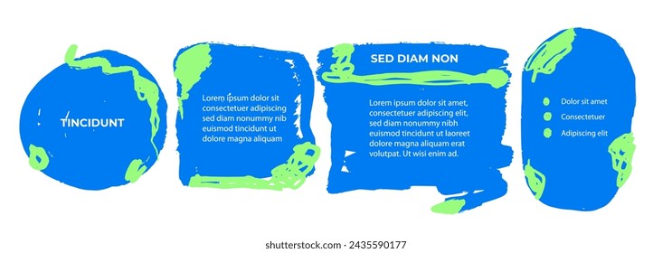 Hand drawn text boxes collection. Data visualization. Design element for presentation with copy space. Workflow layout with list. Grunge brush strokes, textures. Frames for text. Speech bubbles