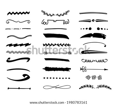 Hand drawn text delimiters set. Paragraph separators. Deviders collection in doodle style. Vector deviding lines.