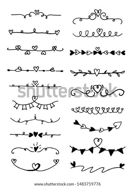 Hand\
drawn text dividers and border Lines with heart. use for concept\
design. doodle design elements. vector\
illustration