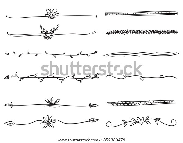 Hand Drawn Text Dividers, Doodle, Decorative\
Page Ornaments, Borders, Lines and laurels set design elements,\
isolated on white\
background