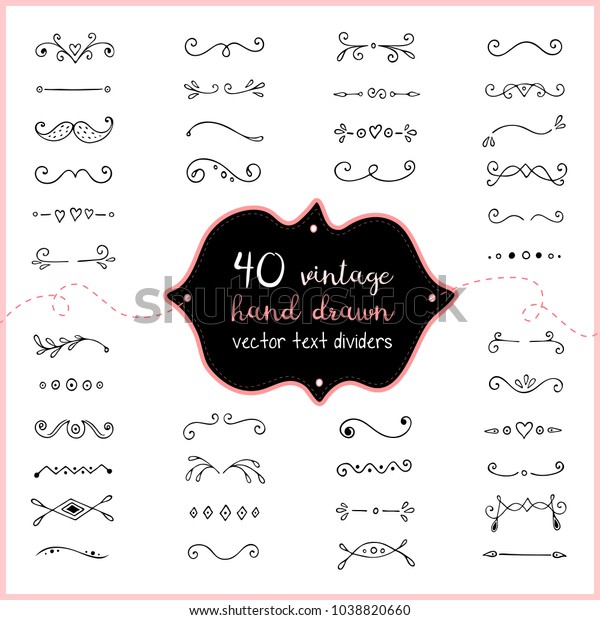 Hand drawn text dividers vector, doodle dividers vintage\
decorations. Wedding dividers clip art for invitation. Flourish\
decorative dividers clipart, fancy separator line for text, page,\
paragraph.  