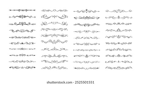 Hand drawn text dividers or vignettes. Set of forty elegant borders, page delimiters, separator elements