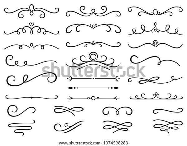 Hand
drawn text dividers and vintage elements. Swirls and dividers for
invitation and wedding design. Vector
illustration.