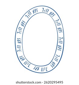 Hand drawn text frame with sea life lettering on white background for minimalist ocean themed design