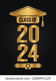 Hand drawn text illustration for class of 2024 graduation