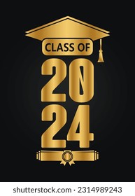 Hand drawn text illustration for class of 2024 graduation.