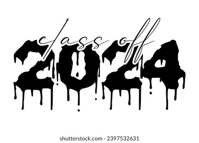 Hand drawn text illustration for class of 2024 graduation lettering vector.