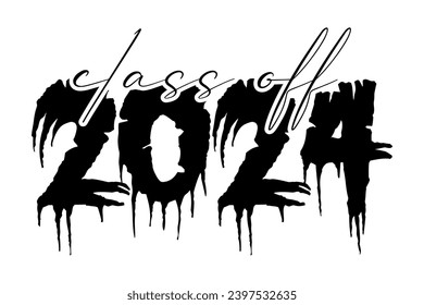 Hand drawn text illustration for class of 2024 graduation lettering vector.