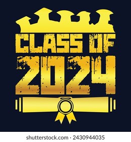 Hand drawn text illustration for class of 2024 graduation, class of 2024 badge.