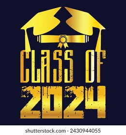 Hand drawn text illustration for class of 2024 graduation, class of 2024 badge. svg