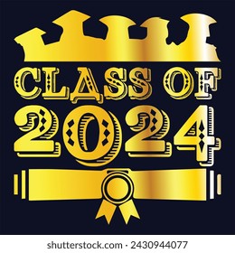 Hand drawn text illustration for class of 2024 graduation, class of 2024 badge.