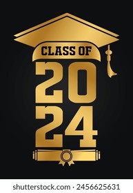 Hand drawn text illustration for class of 2024 graduation, class of 2024 badge vector. svg