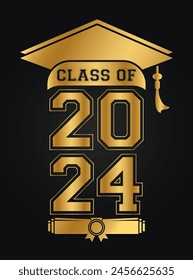 Hand drawn text illustration for class of 2024 graduation, class of 2024 badge vector.