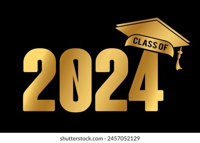 Hand drawn text illustration for class of 2024 graduation, class of 2024 badge vector.