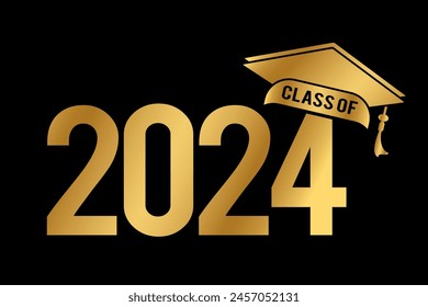 Hand drawn text illustration for class of 2024 graduation, class of 2024 badge vector.