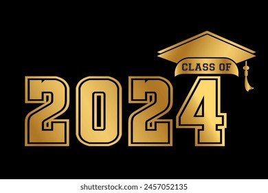 Hand drawn text illustration for class of 2024 graduation, class of 2024 badge vector.