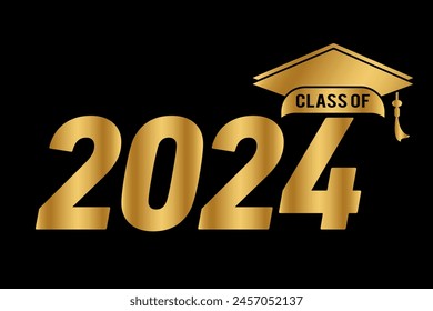 Hand drawn text illustration for class of 2024 graduation, class of 2024 badge vector.