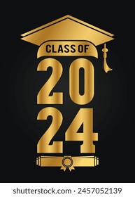 Hand drawn text illustration for class of 2024 graduation, class of 2024 badge vector.