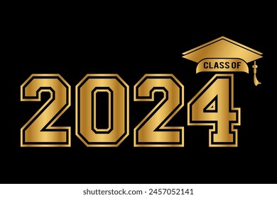 Ilustración de texto dibujado a mano para la clase de graduación 2024, clase de Vector de insignia 2024.