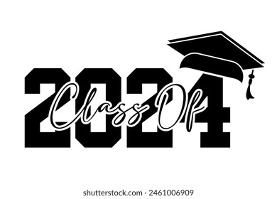 Hand drawn text illustration for class of 2024 graduation class of 2024 badge vector.