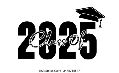 Ilustración de texto dibujado a mano para la clase de graduación 2025, insignia de la clase 2025.