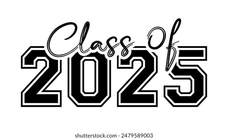 Ilustración de texto dibujado a mano para la clase de graduación 2025, insignia de la clase 2025.