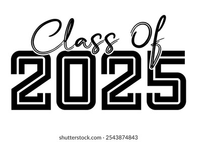 Ilustração de texto desenhada à mão para a classe de 2025 de graduação, classe de 2025 crachá.