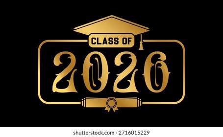 Hand drawn text illustration for class of 2026 graduation, class of 2026 badge vector.