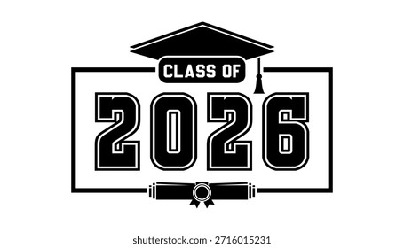 Ilustración de texto dibujado a mano para la clase de graduación de 2026, clase de Vector de insignia de 2026.