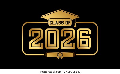 Ilustración de texto dibujado a mano para la clase de graduación de 2026, clase de Vector de insignia de 2026.