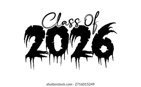 Ilustración de texto dibujado a mano para la clase de graduación de 2026, clase de Vector de insignia de 2026.