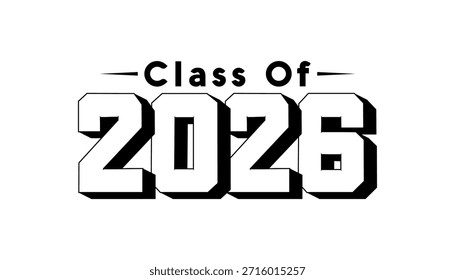 Ilustración de texto dibujado a mano para la clase de graduación de 2026, clase de insignia de 2026.
