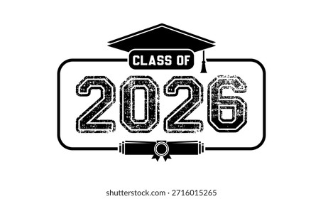 Ilustración de texto dibujado a mano para la clase de graduación de 2026, clase de Vector de insignia de 2026.