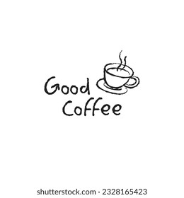 Logo del vector de texto dibujado a mano e ilustración. Diseño para la marca de cafés y menú. La identidad moderna y moderna de la marca.