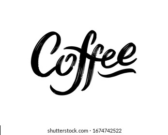 Hand drawn Сoffee text.  Logo of the coffee shop, black and white vector lettering badge.