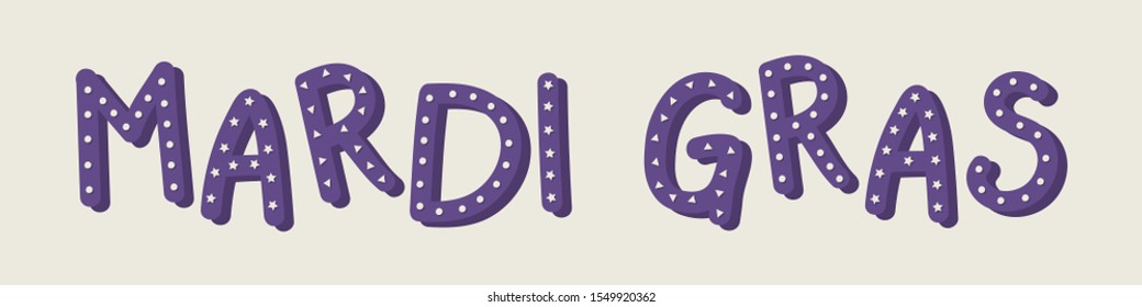Hand drawn text for Mardi Gras Carnival Party. Vector
