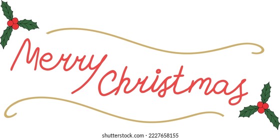 Hand drawn text Merry Christmas isolated on white background. Lettering. Vector art