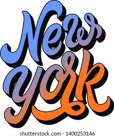 Hand drawn text New York. Lettering, modern typography. Isolated. Emblem, label, t-shirt print and etc. Graffiti
