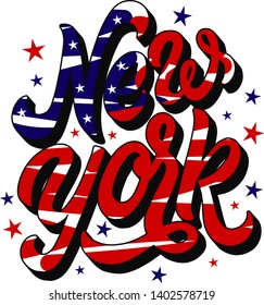 Hand drawn text New York. Lettering, modern typography. Isolated. Emblem, label, t-shirt print and etc. Graffiti
