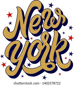 Hand drawn text New York. Lettering, modern typography. Isolated. Emblem, label, t-shirt print and etc. Graffiti