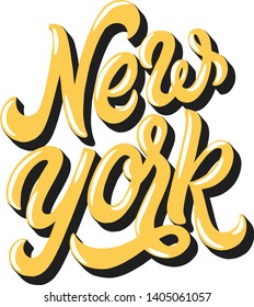 Hand drawn text New York. Lettering, modern typography. Isolated. Emblem, label, t-shirt print and etc. Graffiti